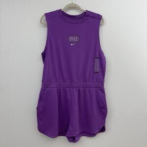 NEW Nike Womens XL Athleisure Vintage Sportswear Varsity Romper Purple Pockets